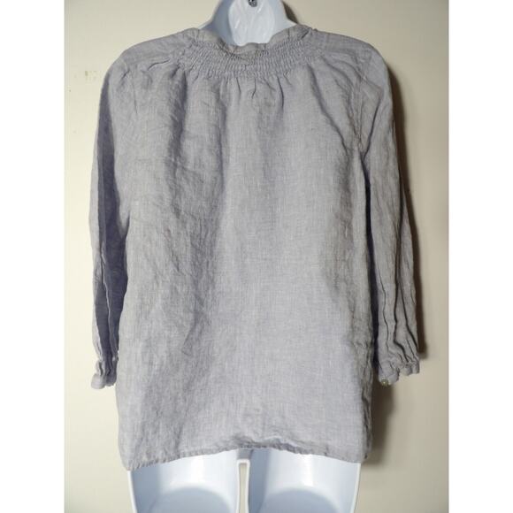 Nicole Miller Linen Tunic Medium 1/2 Button Blue Cottage Core Minimalist READ - Picture 14 of 14